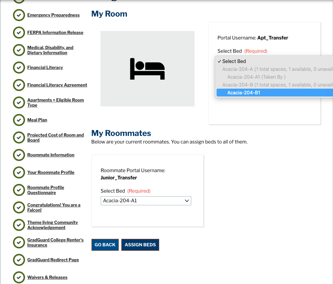 Selecting a bed